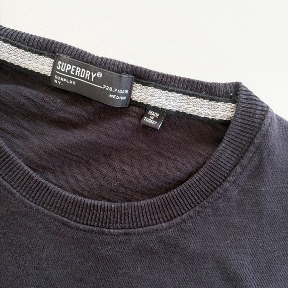 Superdry Surplus Goods Jet Black Graphic Long Sleeve Tee Top Size M - Picture 13 of 14